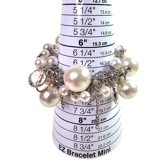 Faux Pearl Silver-Tone Chain Bracelet With Rhinestone  7" Boho Chic Jewelry NWOT - Picture 1 of 6